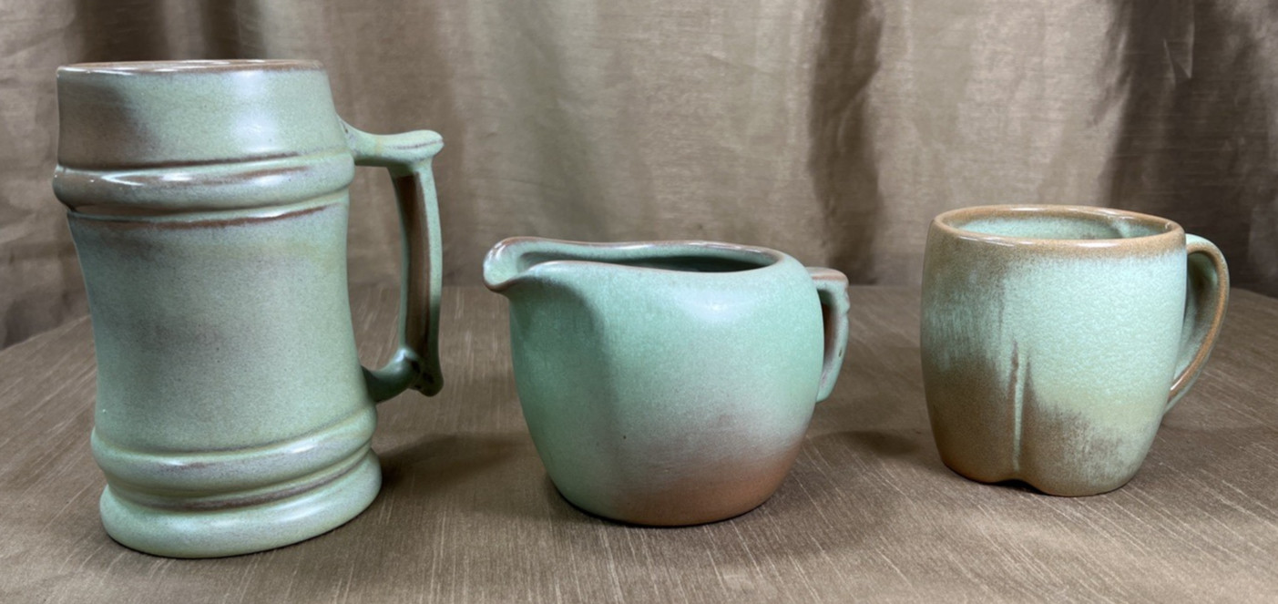 Vintage Frankoma Pottery Prairie Green Lot of 3: Stein M2 + Mug CG + Creamer 5A Vintage Frankoma Pottery Prairie Green Lot of 3: Stein M2 + Mug CG + Creamer 5A