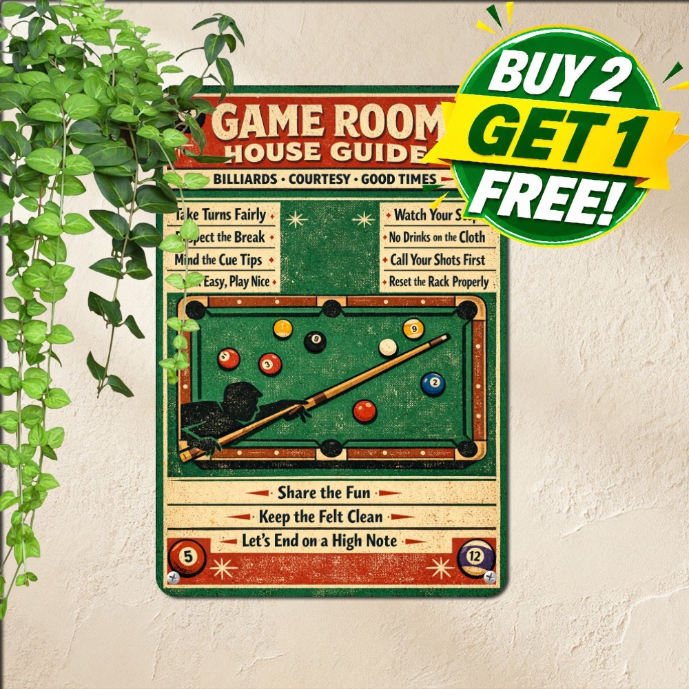 Billiard Hall Pool Table Game Room Rules Retro Metal Tin Sign Wall Decor 8x12