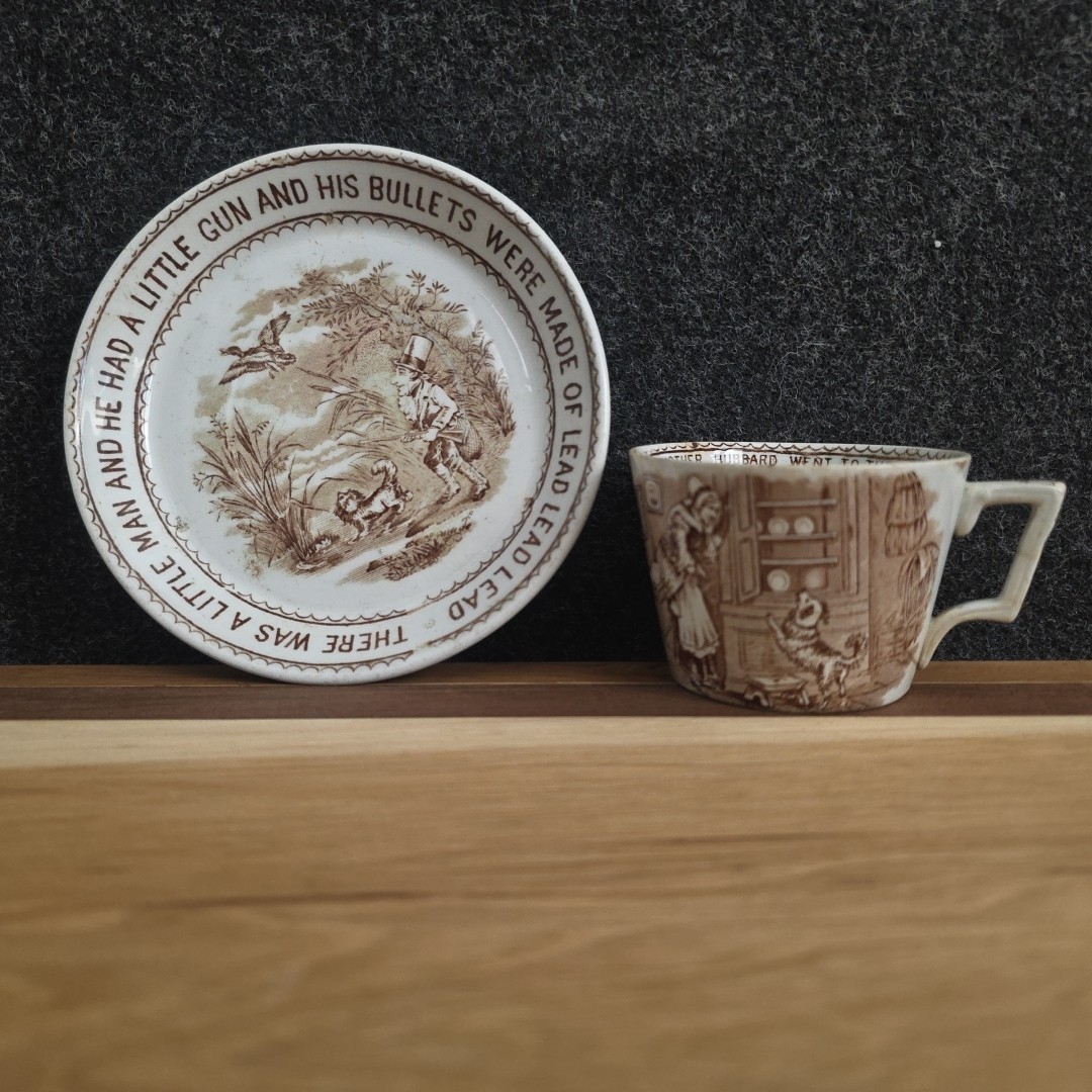 Antique W&C Hanley Nursery Rhyme Plate And Tea Cup. Circa 1800s England Antique W&C Hanley Nursery Rhyme Plate And Tea Cup. Circa 1800s England