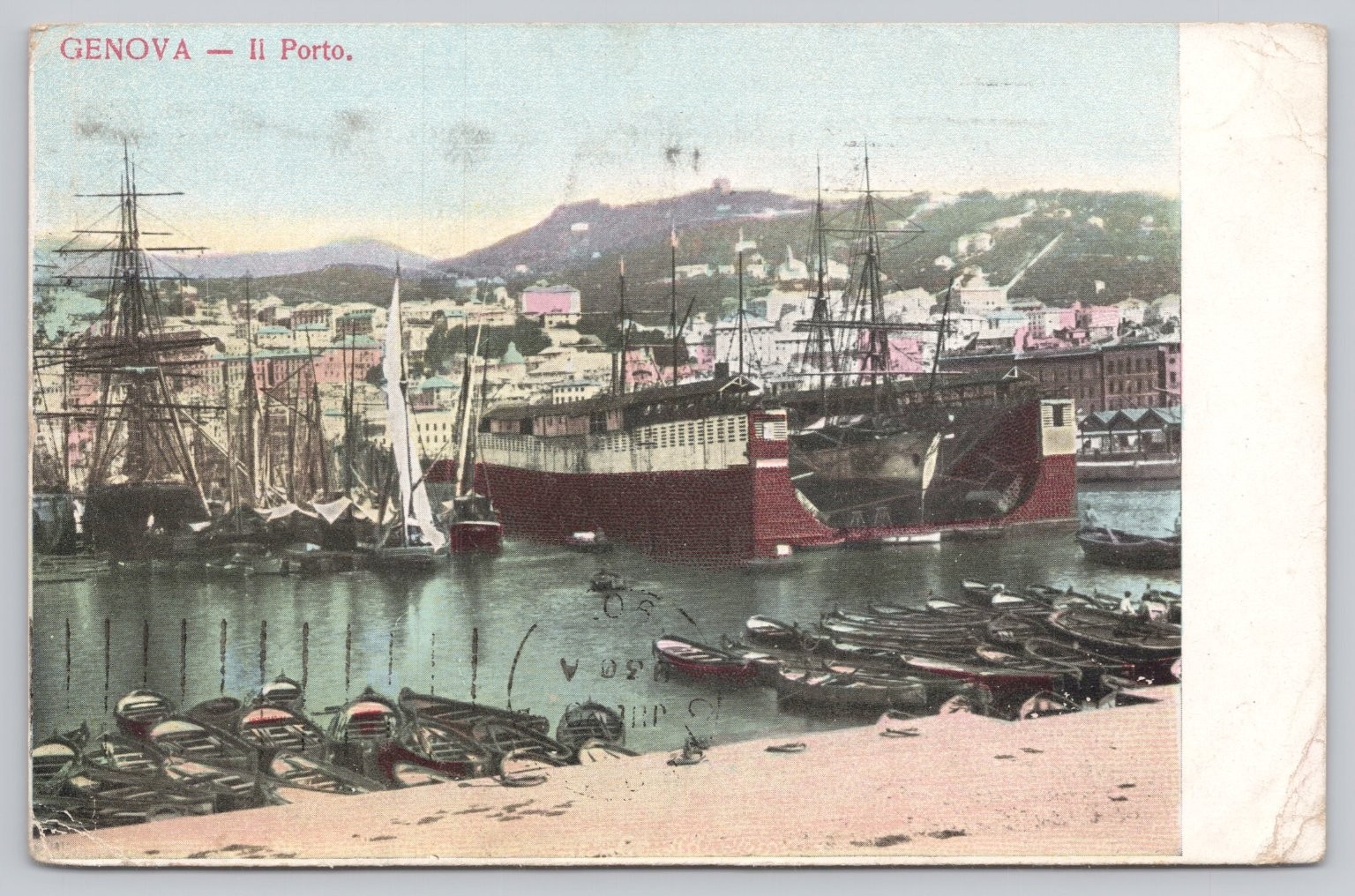 Vintage 1907 Genova Il Porto Italy Harbor Postcard with Sailing Ships