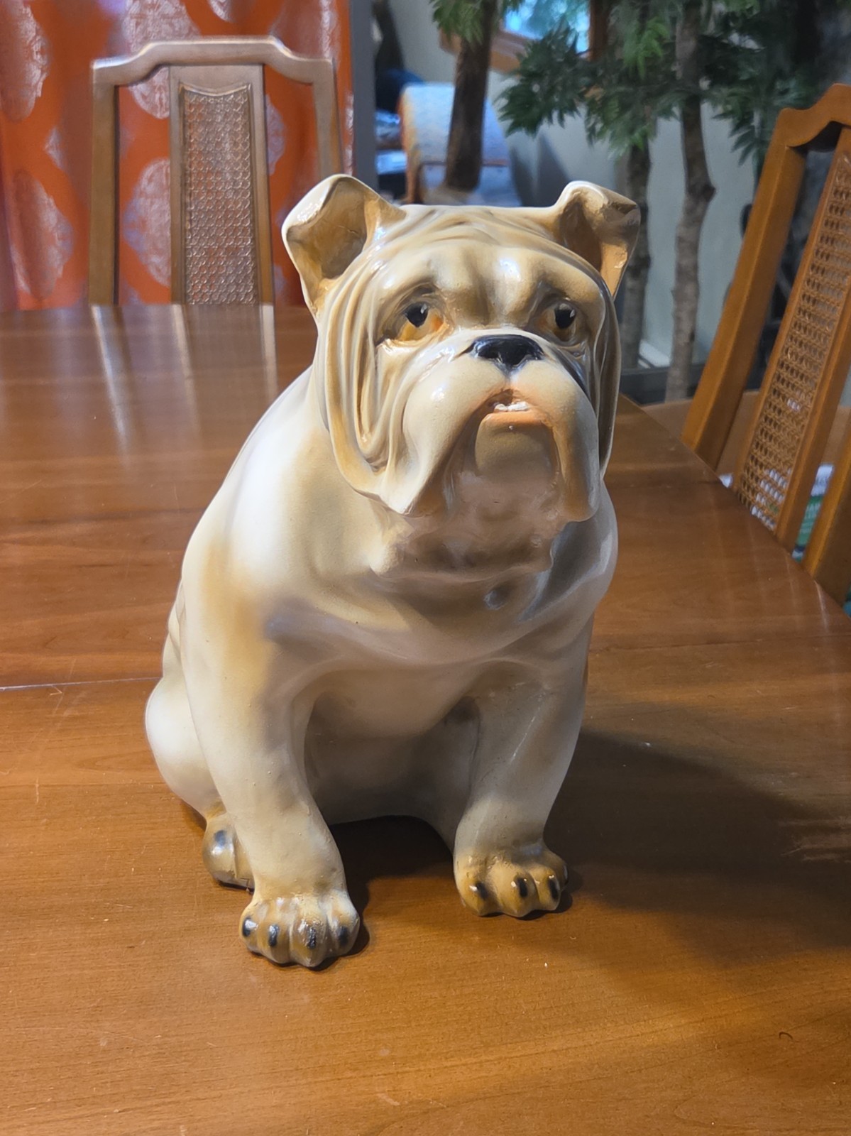 Vintage Ceramic Bulldog Statue Figurine White Brown English Bulldog 13\