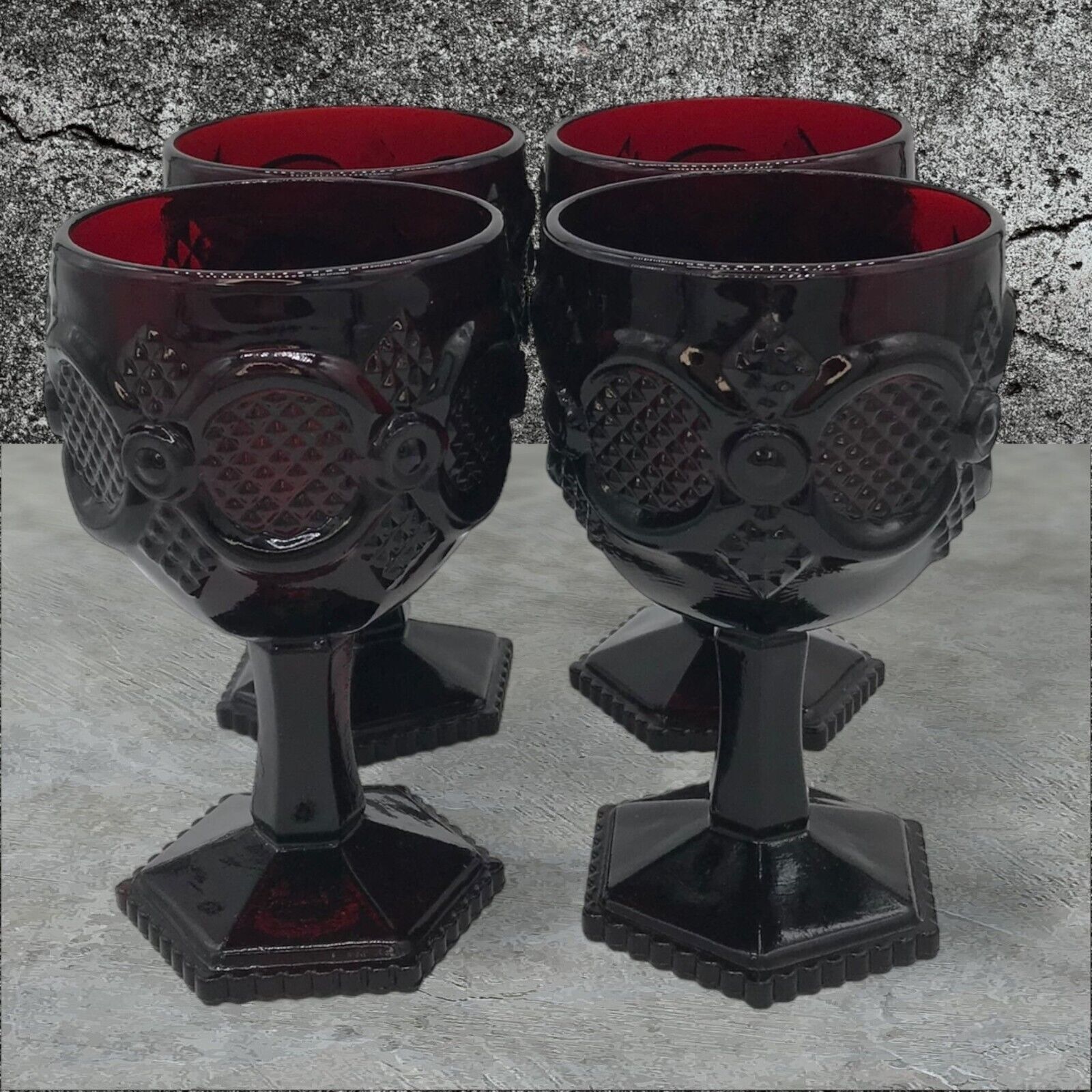 Avon Ruby Red 1970’s Cape Cod Large Water/Wine Goblets