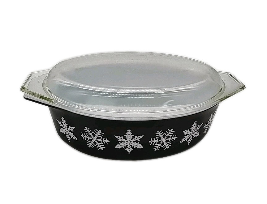 Pyrex 2 1/2 Qt 045 Black White Snowflake Casserole Dish with Lid