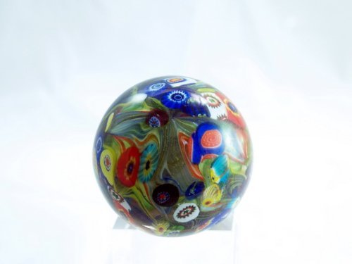 M Design Art Glass Dark Rainbow Millefiori Circle Ball  Paperweight PW-105