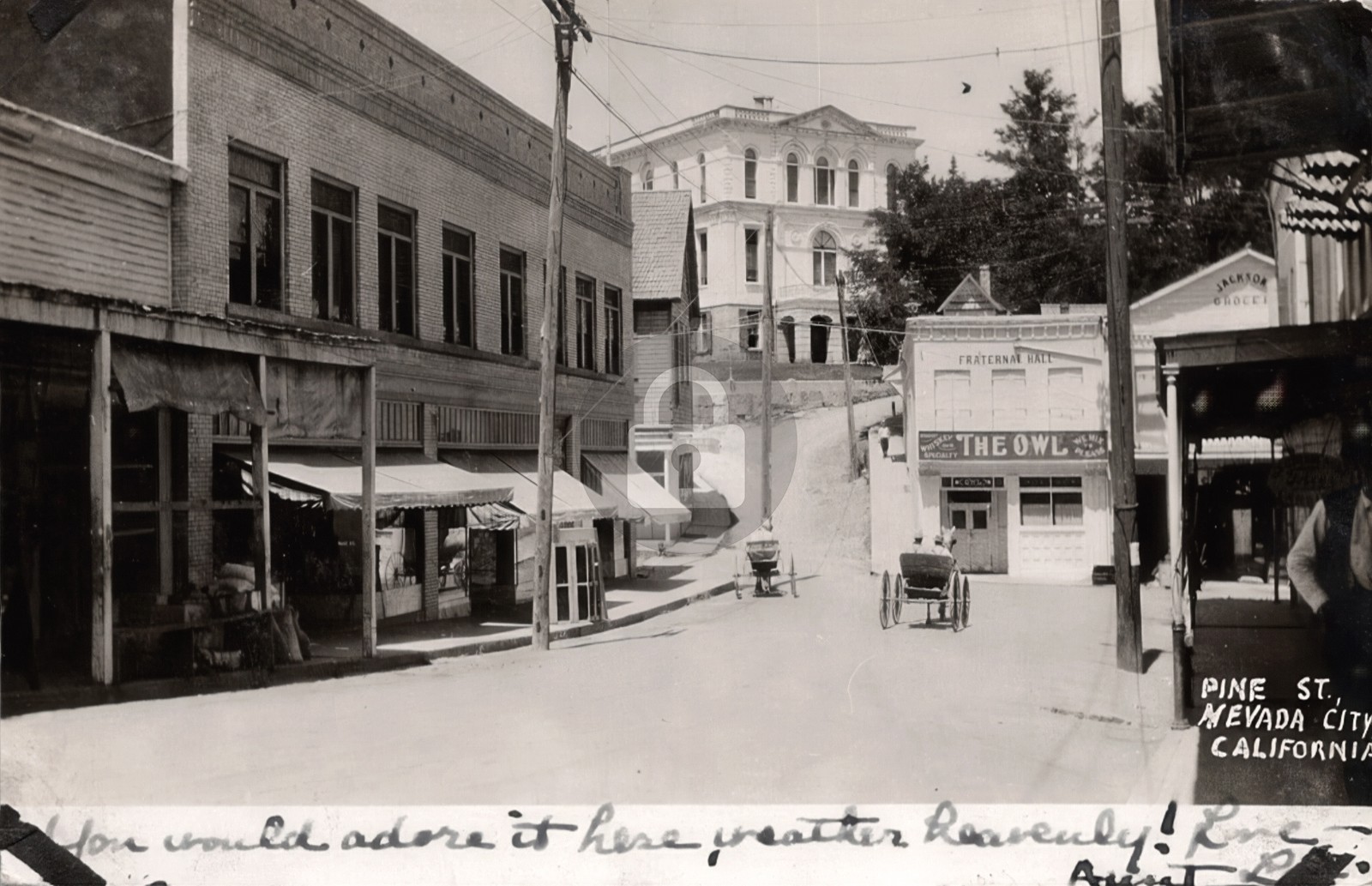 Nevada City CA California Street Scene Owl Saloon 1910 RPPC Photo Postcard COPY Nevada City CA California Street Scene Owl Saloon 1910 RPPC Photo Postcard COPY
