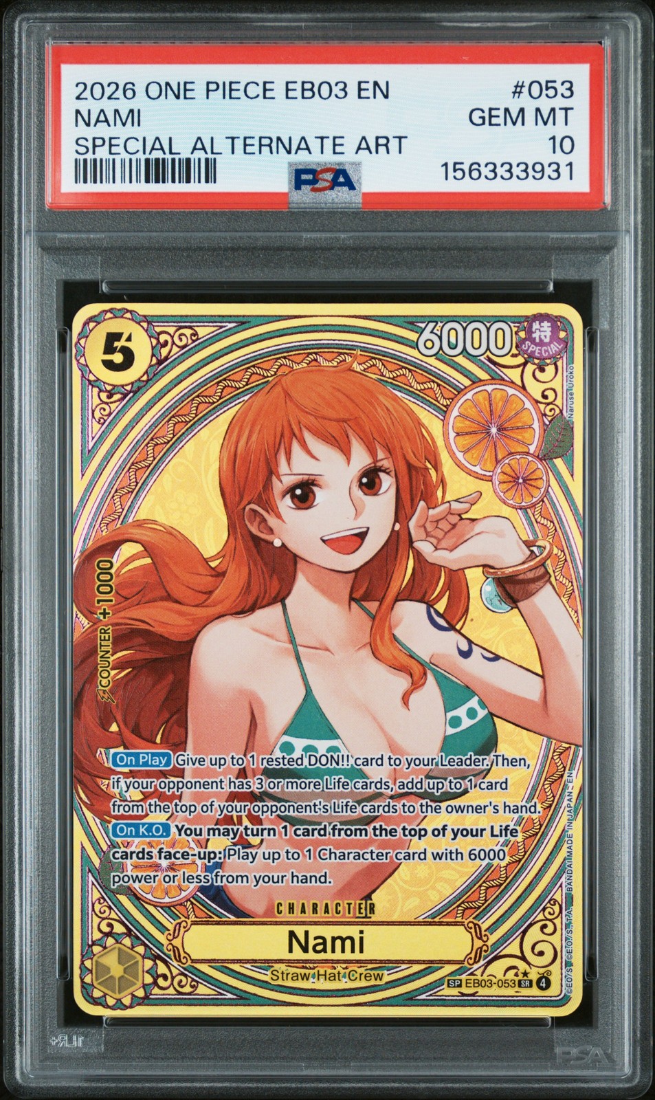 2026 ONE PIECE EB03-EXTRA BOOSTER -ONE PIECE HEROINES EDITION- #053 NAMI PSA 10