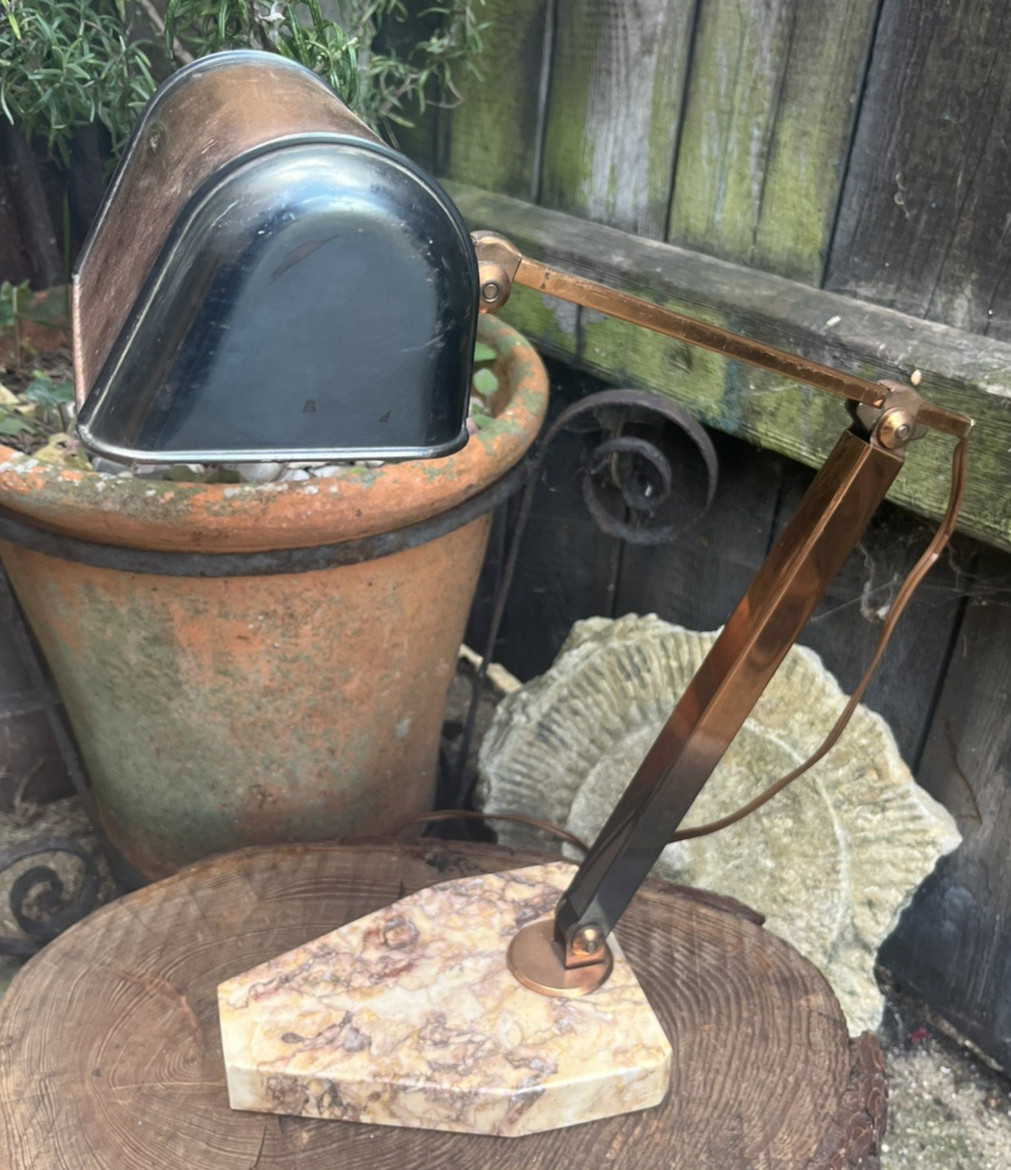 Vintage desk lamp working French Art Deco 1930/40\'s marble copper Fare lighting