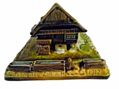 Antique Zell am Harmersbach Majolica Chalet Inkwell (1912)