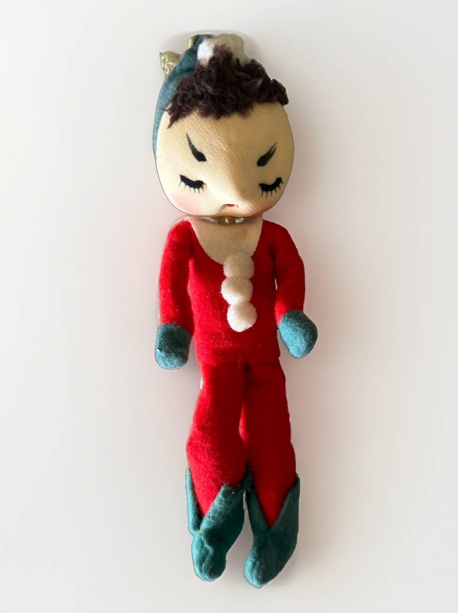 Vintage 1950s MCM Bendable Stockinette Pixie Elf Decoration JAPAN 7-1/2\ Vintage 1950s MCM Bendable Stockinette Pixie Elf Decoration JAPAN 7-1/2\
