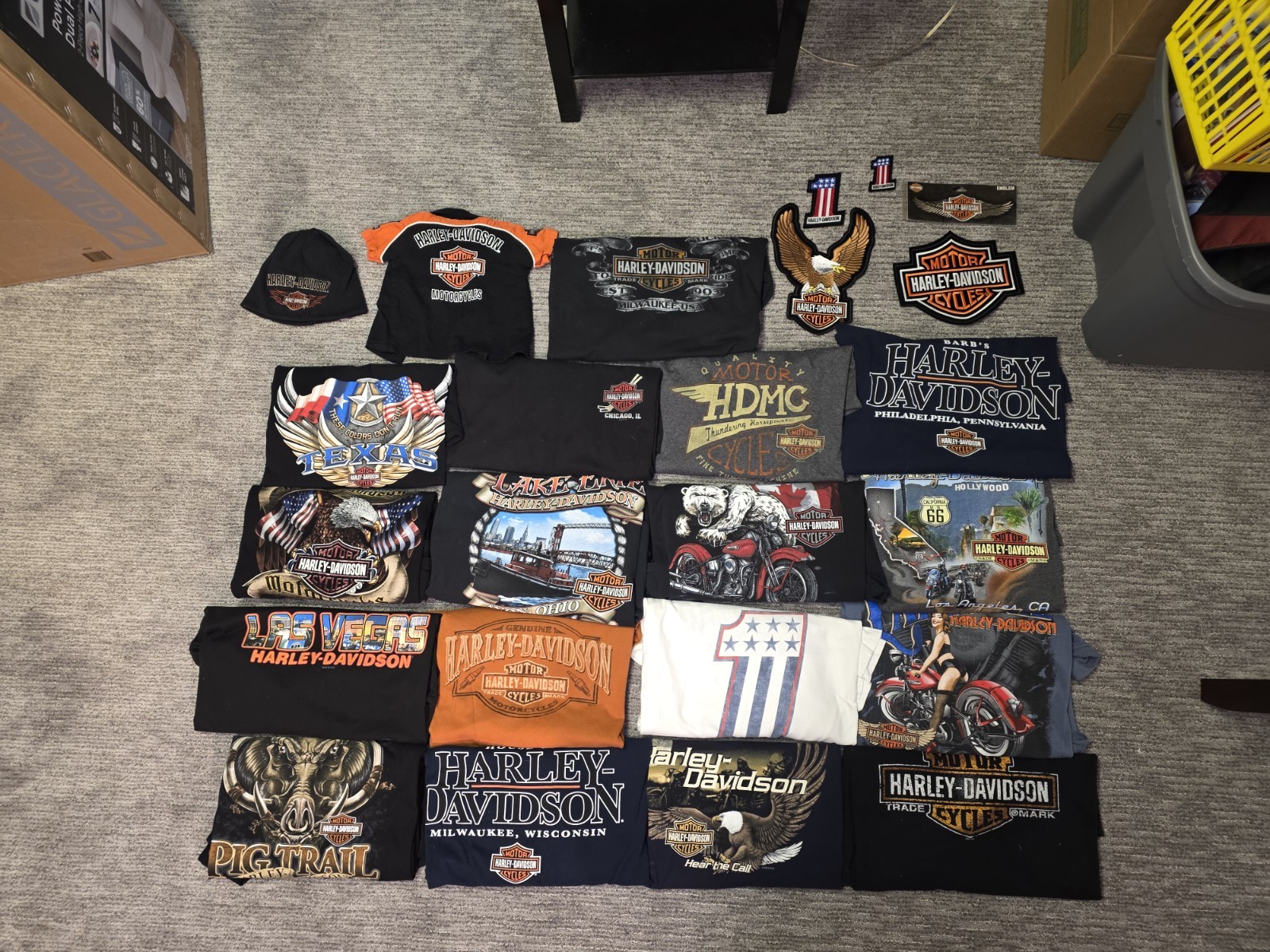 5X Harley-Davidson T-Shirts, Patches, and Apparel.Assorted Designs and Logos 5X Harley-Davidson T-Shirts, Patches, and Apparel.Assorted Designs and Logos