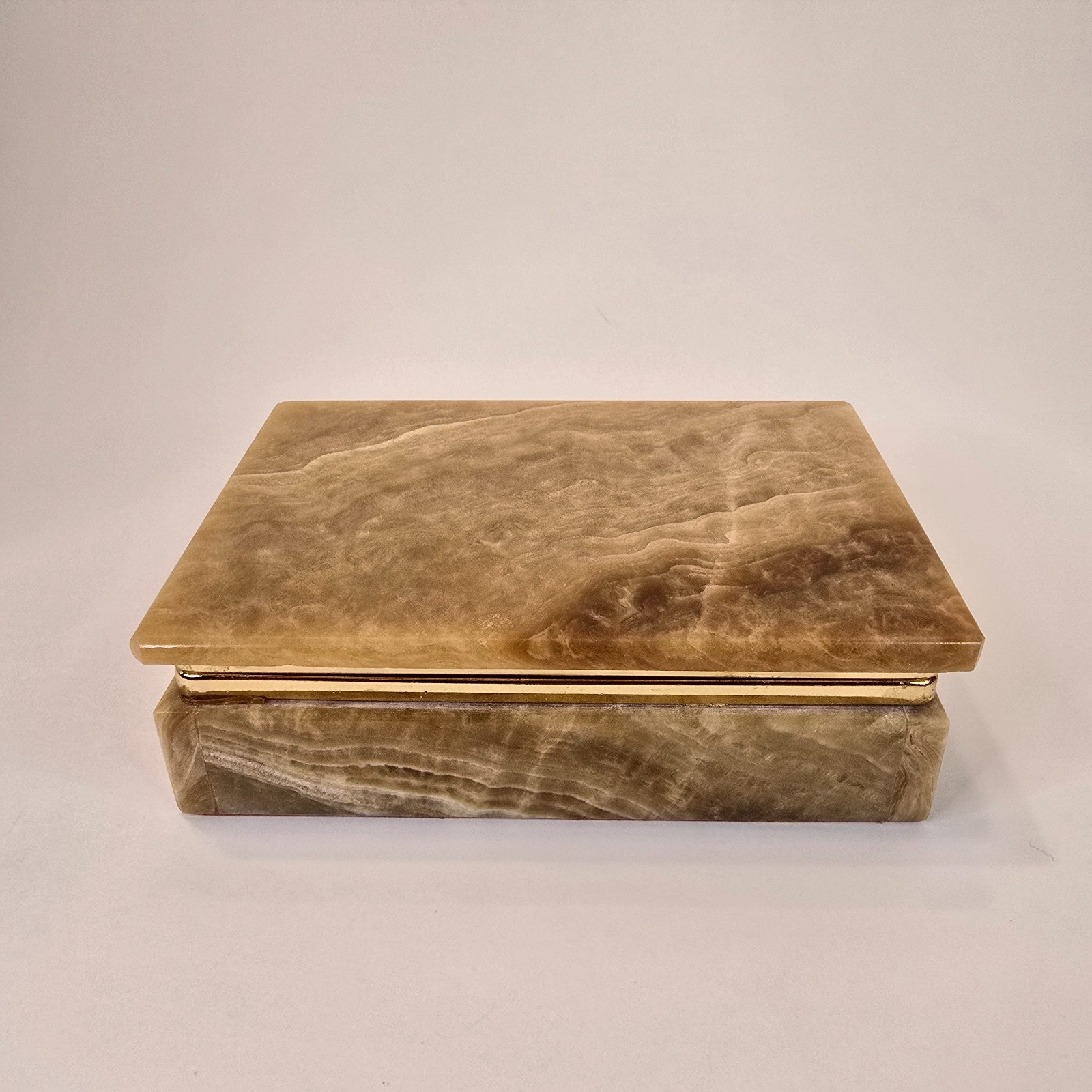 Vintage 1970's Hinged Italian Onyx Marble Trinket Jewelry Box 6” X 4” X 1.75”