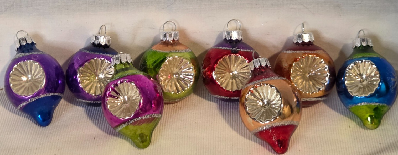 Vintage Rauch USA Glass Indent Christmas Ornaments Teardrop Round 2\'\' Lot of 8