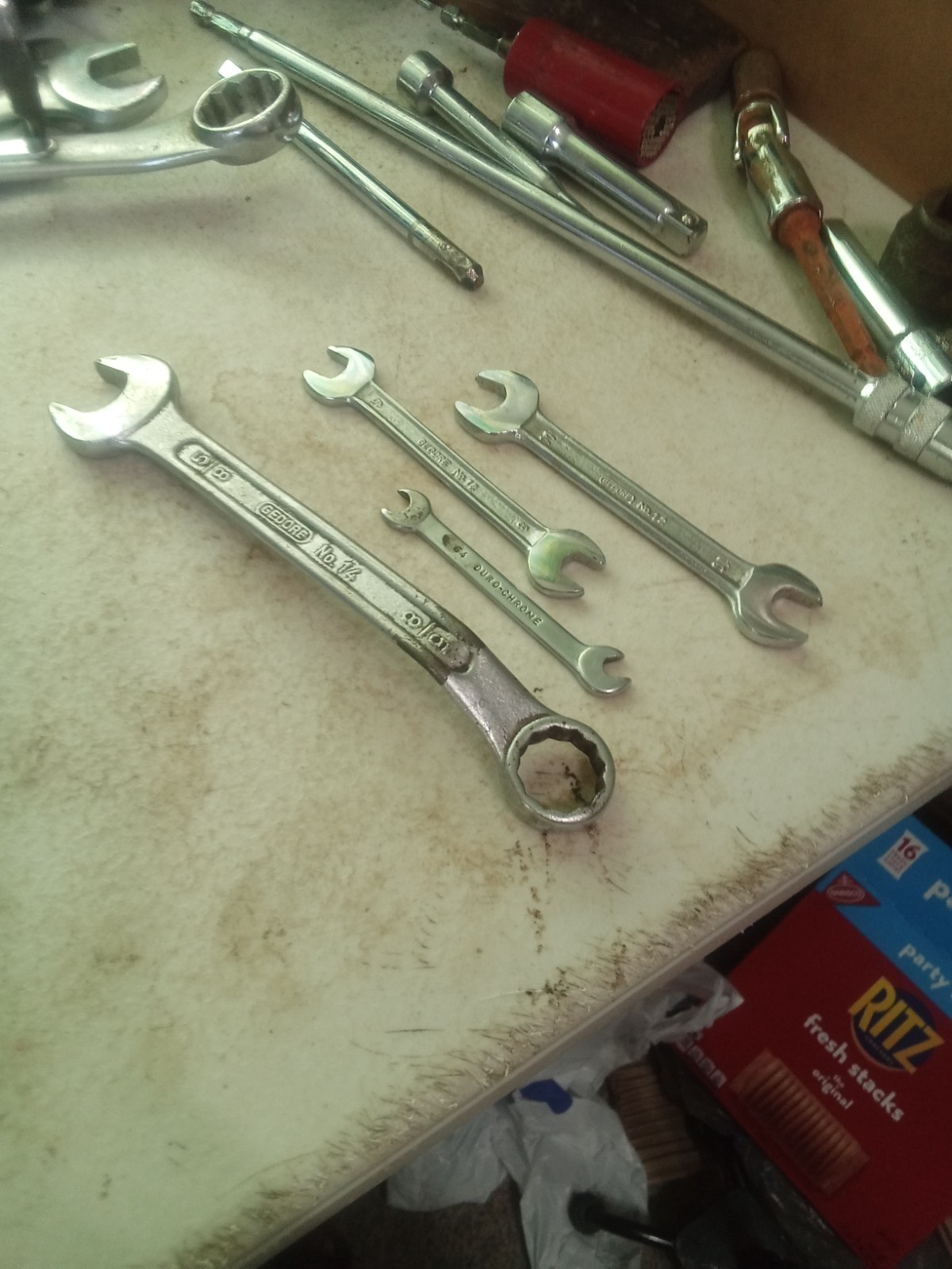 4 Vintage Gedore Wrenches = Combination, Slanted and Open End