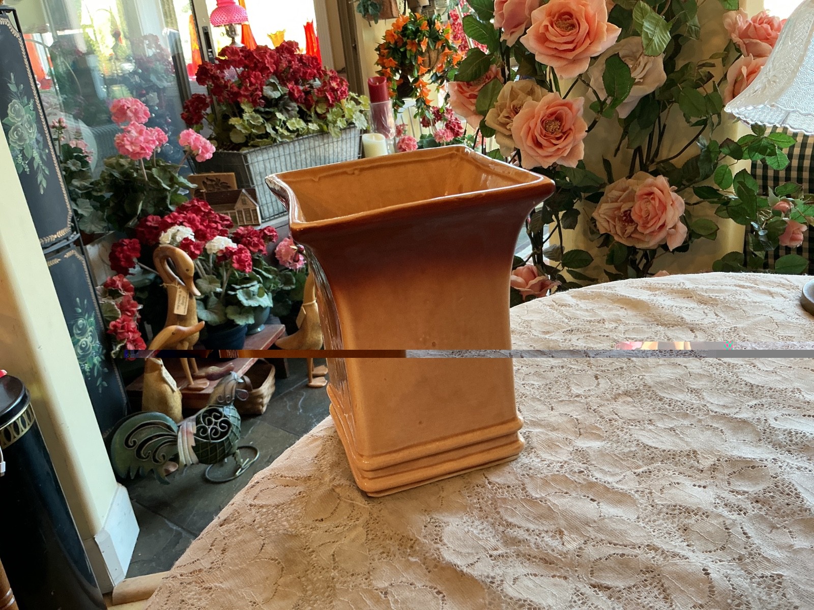 Vintage RRP Co Roseville Ohio No. 299 Brown Flare Top Square Vase 7\