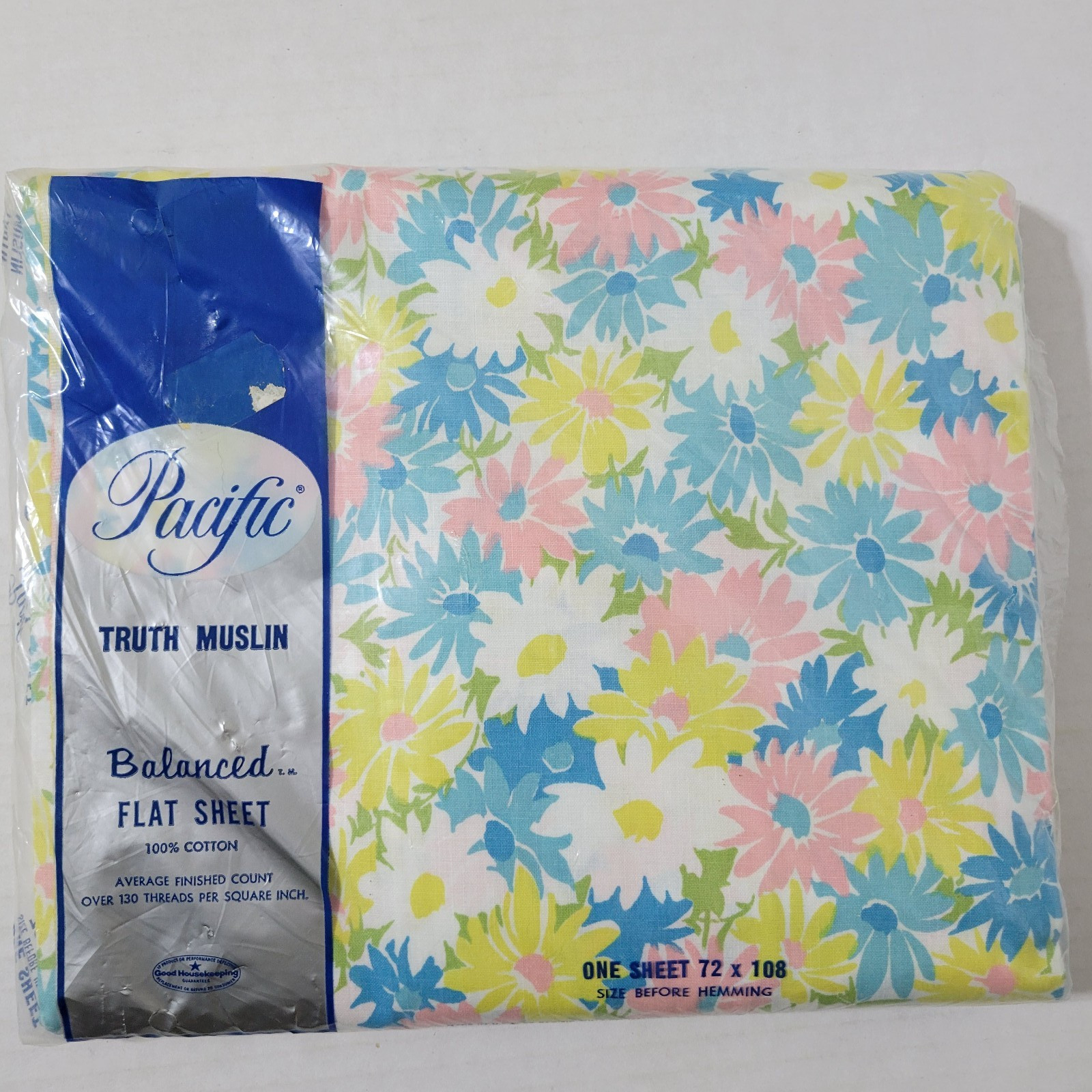 VTG Pacific Truth Muslin 70’s Floral Twin Flat Sheet NOS Sealed New 72 X 108