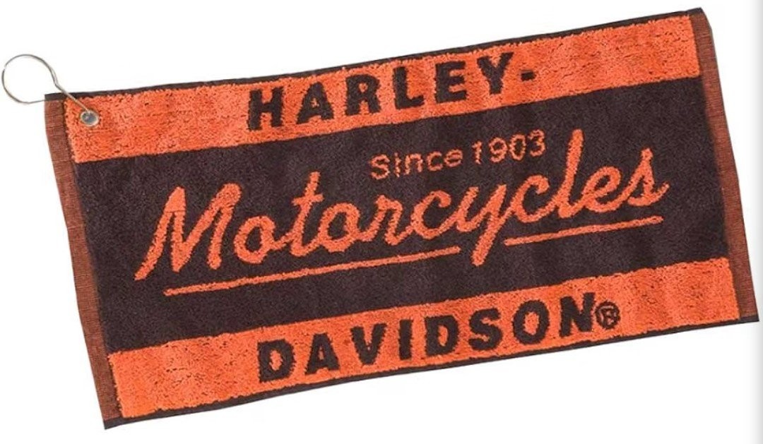 NEW Harley-Davidson Motorcycles Since 1903 HANGING Orange & Black BAR/GOLF TOWEL NEW Harley-Davidson Motorcycles Since 1903 HANGING Orange & Black BAR/GOLF TOWEL