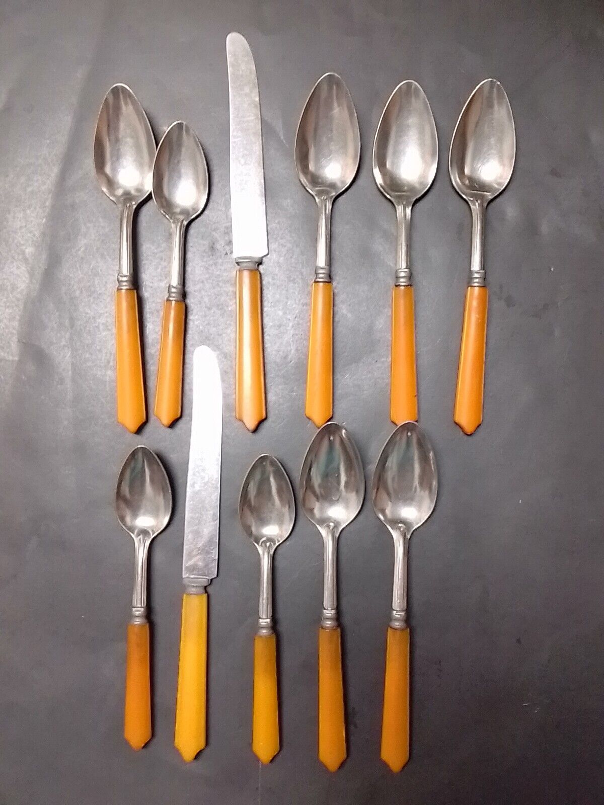 Bakelite Flatware Silverware Lot Fork Knife Spoon Deco Englishtown Stainless Vtg