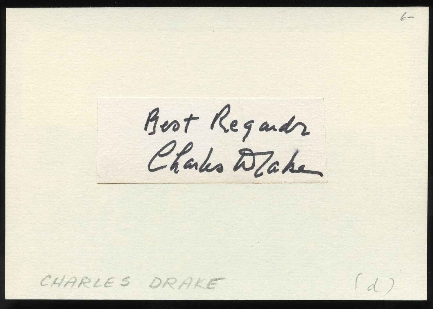 Charles Drake d1994 signed autograph auto 3x5 Cut Actor A Night In Casablanca
