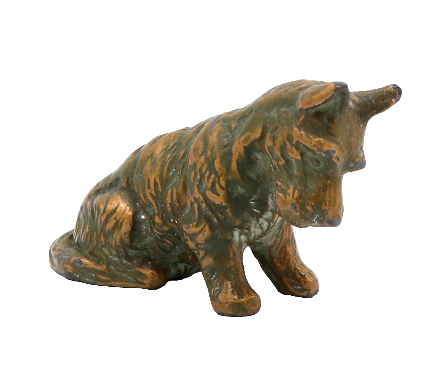 Vintage Verdigris Seated Heavy Brass Scottish Terrier Scotty Dog Figurine Patina