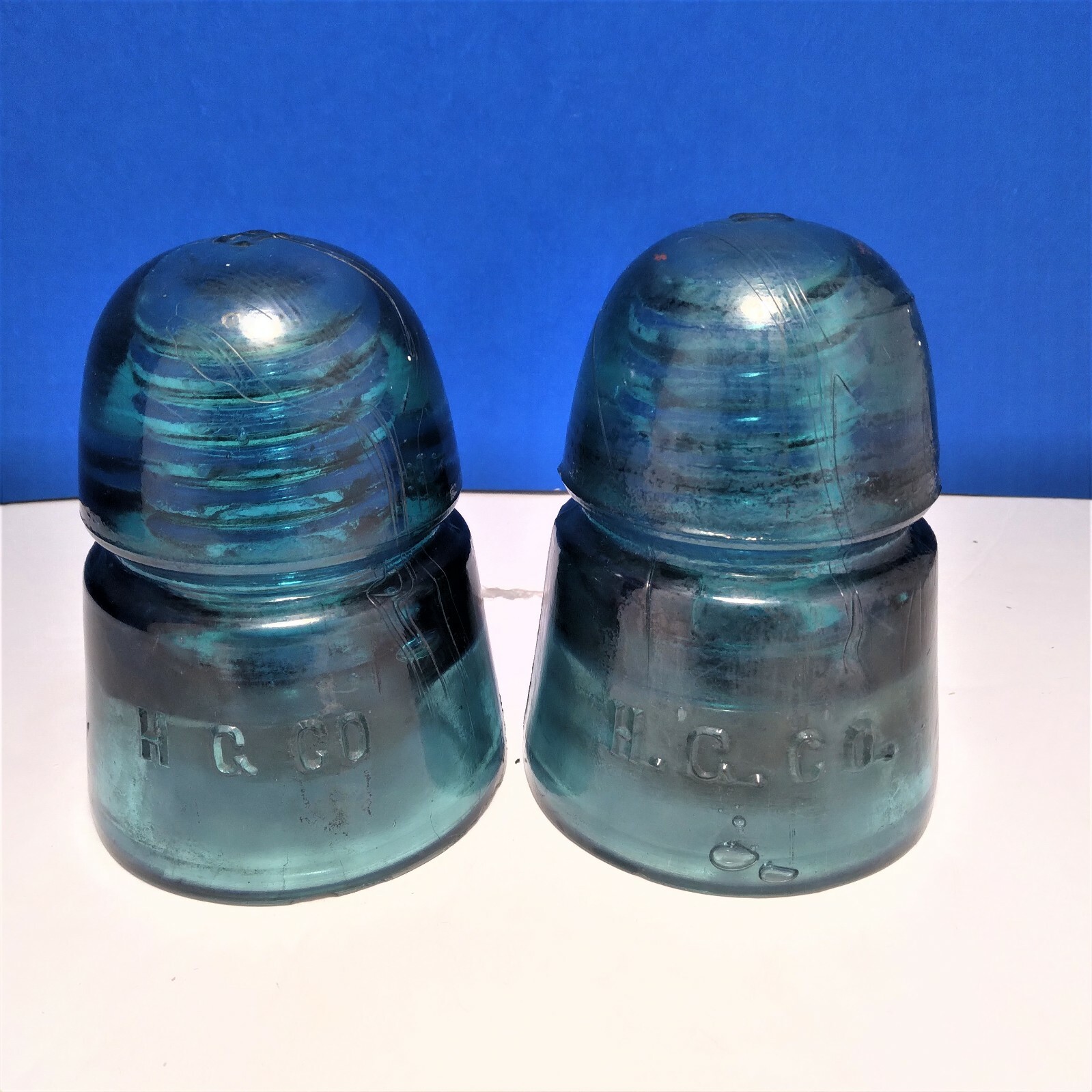 Electric Insulators Vintage Glass Aqua Blue/Green 2 Glass H. G. Co. B99-5