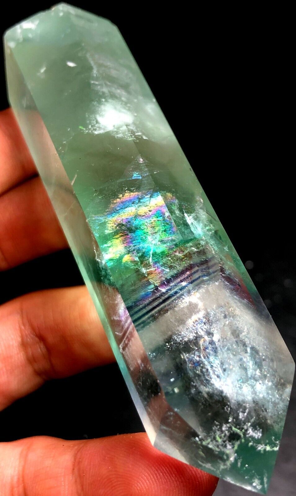 154g NEW Green Fluorite Quartz crystal Wand Point Healing ,gift,decoration j996