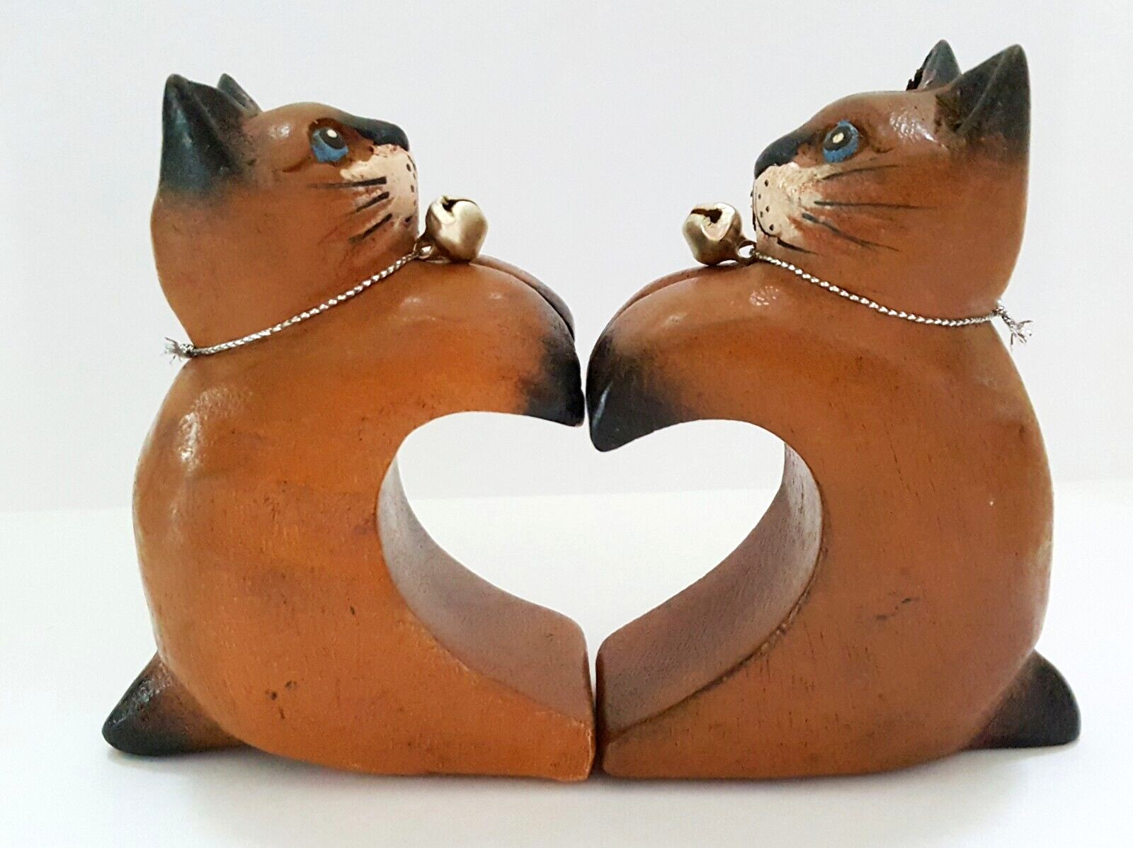 Pairs Wood Cat Figurine Heart Love Lover Sitter Down Decor Kitten Small Gift 4\