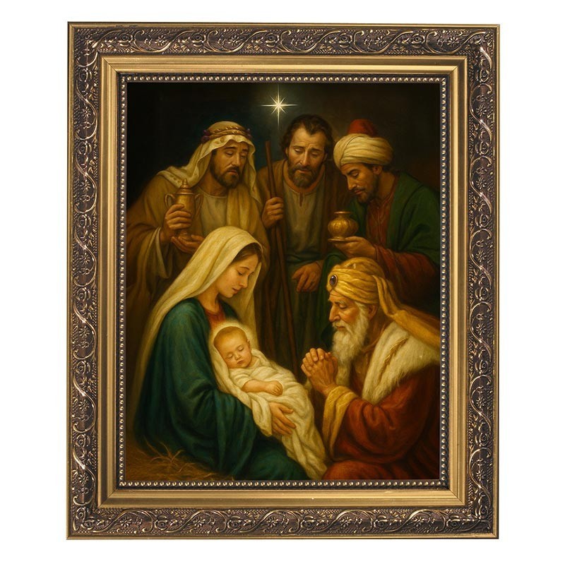 Adoration of the Magi Framed Print, Under Glass W/ Gold Finish Frame, 12.5