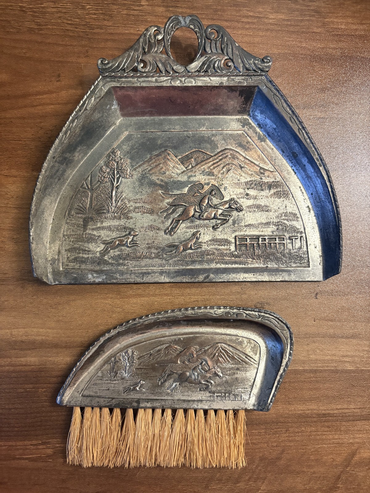 Vintage Japanese Table Crumb Catcher/Silent-butter Set, tray & matching Brush