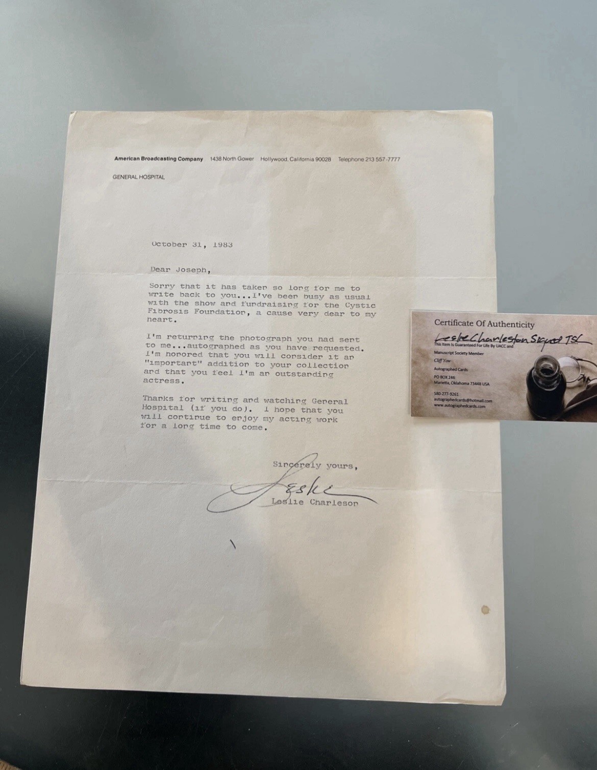 Leslie Charleson Port Charles General Hospital The Day of the Dolphin Signed TSL