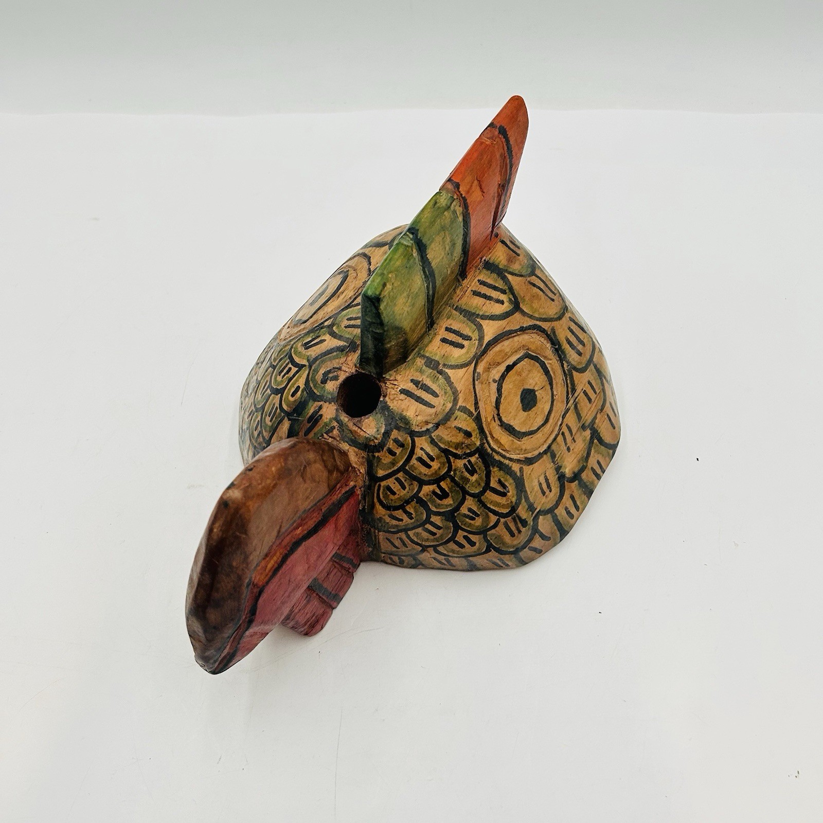 VTG Guatemala Folk Art Rooster Hand Carved Chicken Mask Hand Painted Wall Hangin