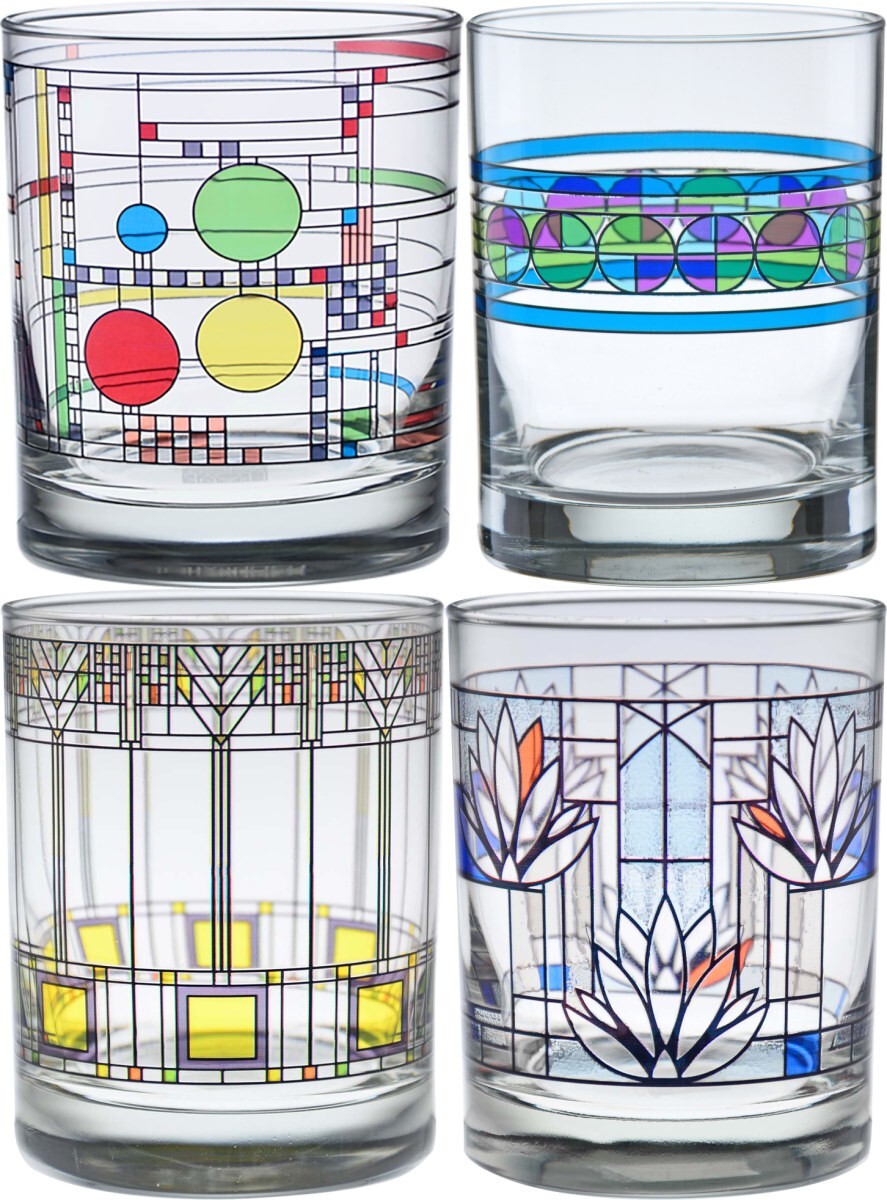 Frank Lloyd Wright Mixed 14fl oz Double Old-Fashioned Glasses (Asst. A) Set of 4