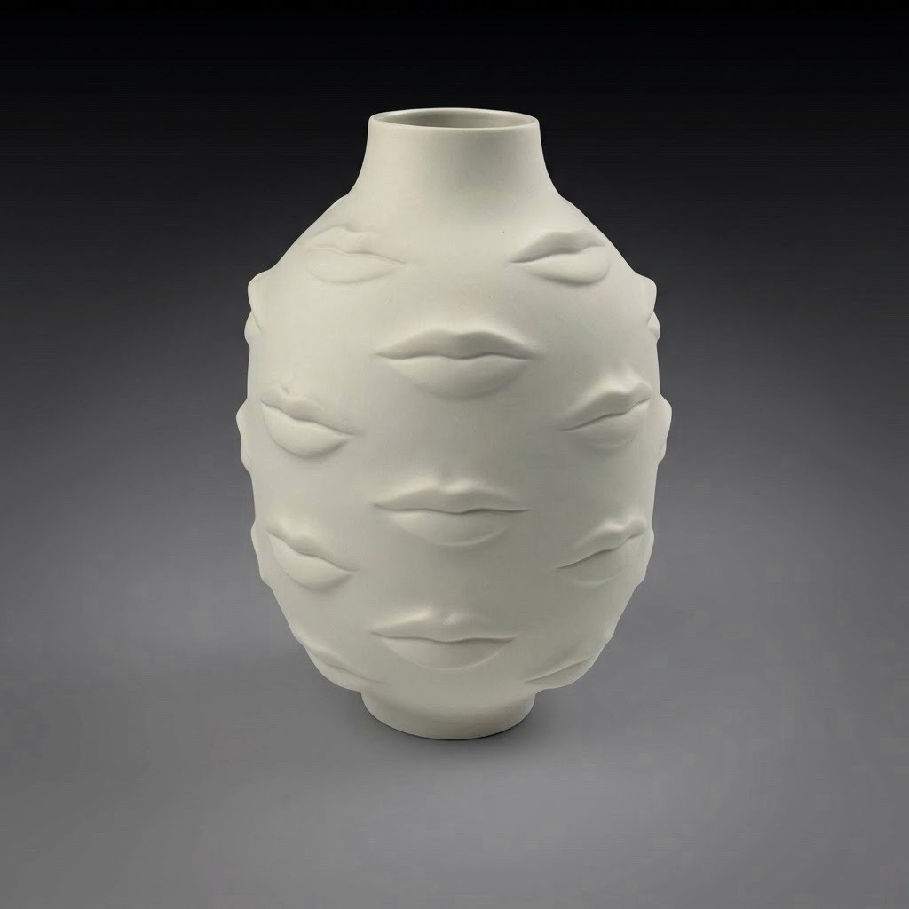 Jonathan Adler Gala Muse Vase White Matte Porcelain Lips 9.5\