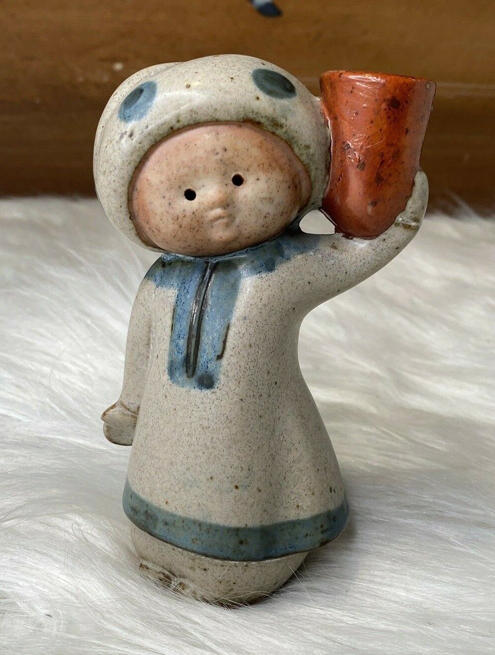 Japan Single Taper Candleholder Pottery Female Figurine Pen Brush Holder Vintage