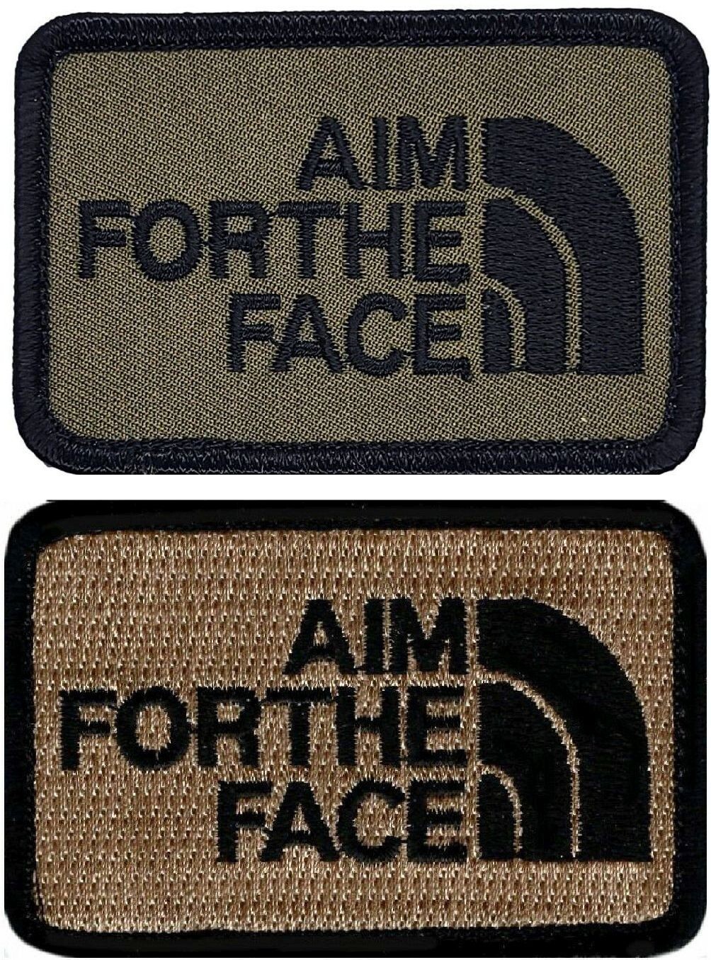 Aim for the Face Embroidered Morale Patch - 2PC 3 X 2 Inch Hook Fastener Backing