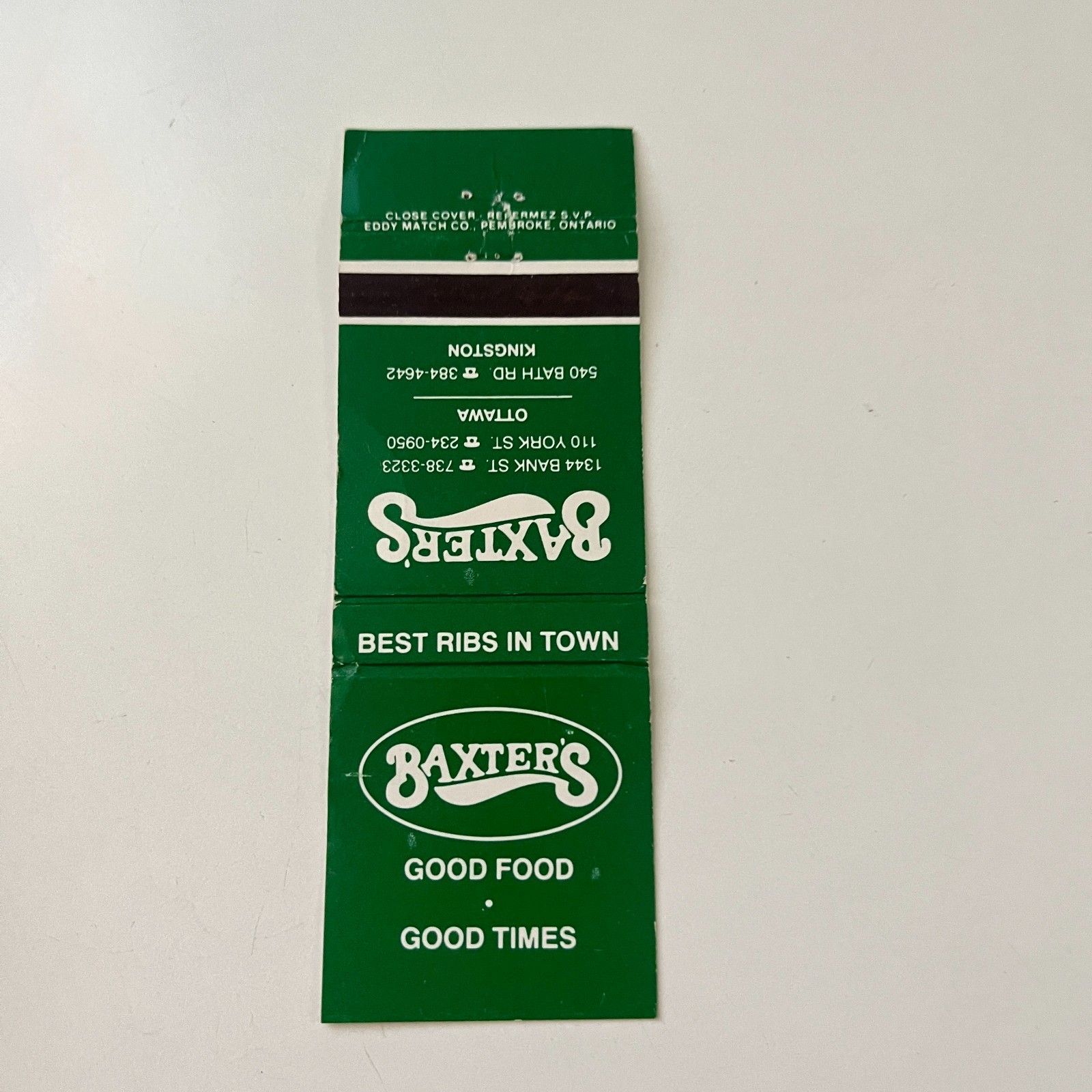 Baxter\'s Good Food & Good Times Vintage Matchbook Cover TMB87-1