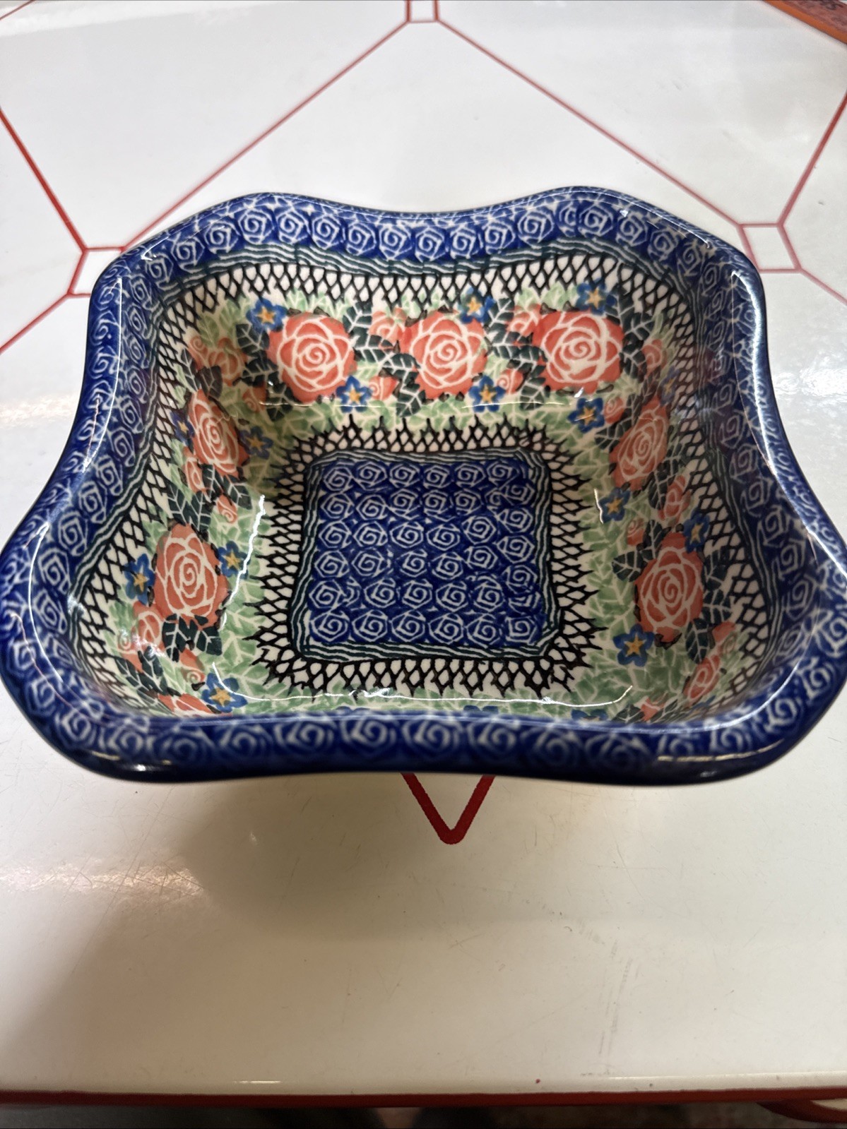 UNIKAT M. Starzyk Pottery Handmade in Poland Square Dish Bowl - 6 3/4 X 6 3/4