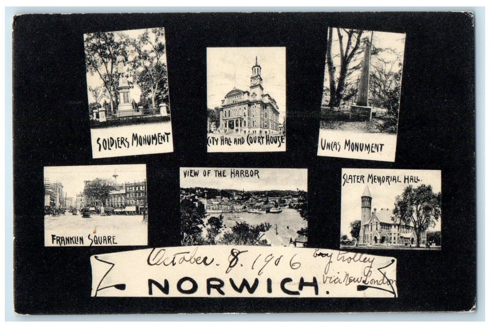 1906 Soldiers Monument Franklin Square  Multiview Norwich Connecticut Postcard