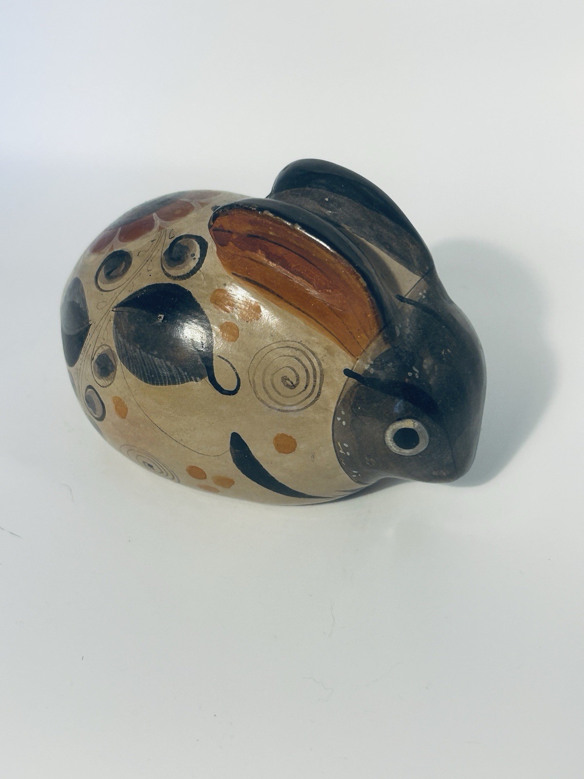 Mexican Tonala Hand Painted Rabbit Bunny Folk Art Pottery Vintage Signed Echoen