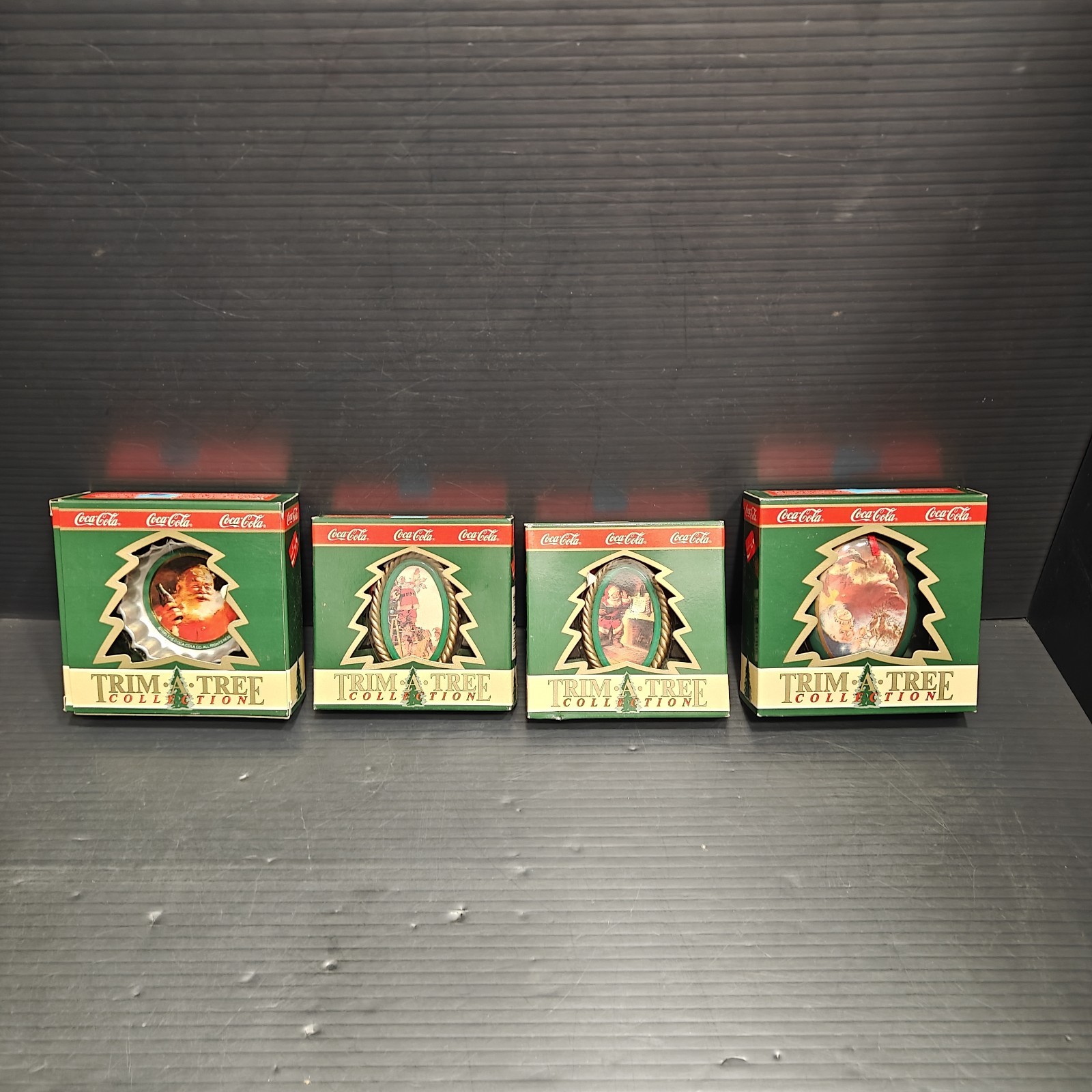 Vintage Coca-Cola Trim A Tree Christmas Ornaments Lot of 4 Santa Coke w Boxes