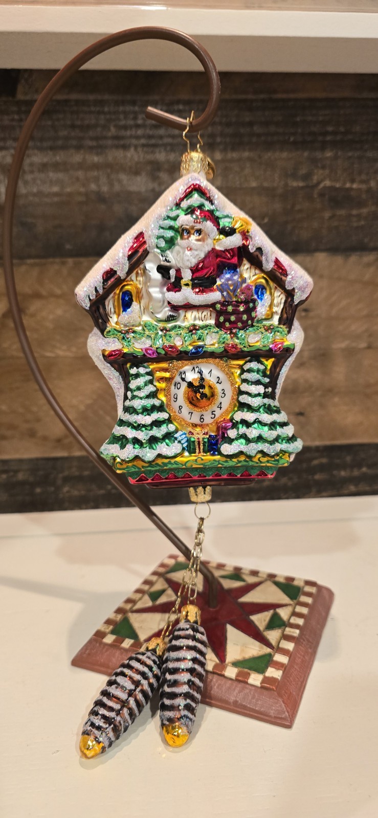 Retired Christopher Radko Christmas Time Cuckoo Clock Ornament 2011 Glass Pine