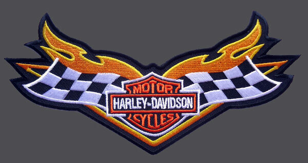 HARLEY DAVIDSON CHECKER FLAG EMBROIDERED RACING RETRO 7-Inch PATCH. 