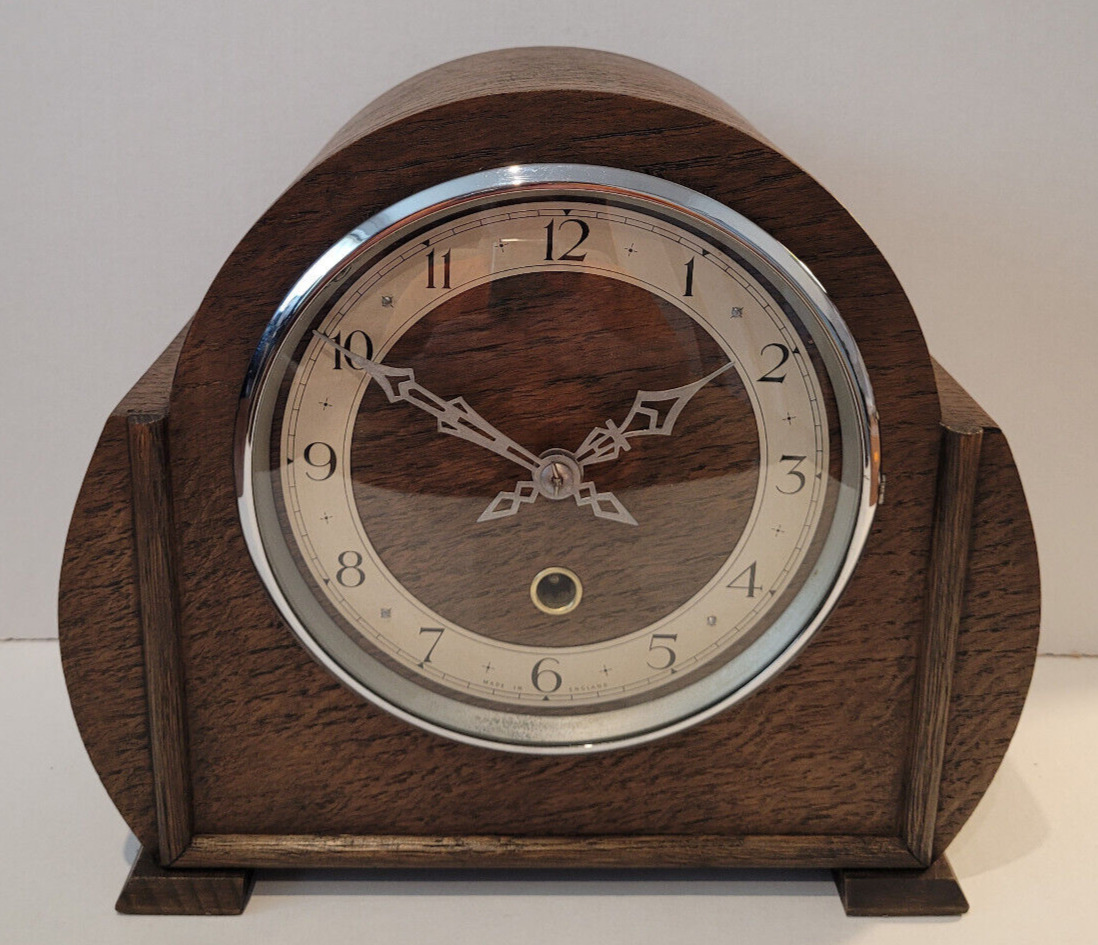 Antique Early 20th Century c1930’s English “Enfield” Oak Chimeless Mantel Clock