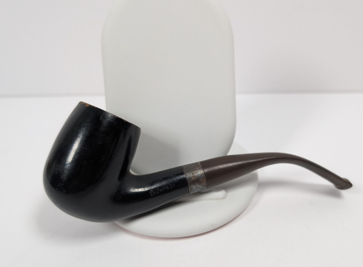 Vintage Thompson Italy Bent Tobacco Smoking Pipe Black Briar Estate Pipe