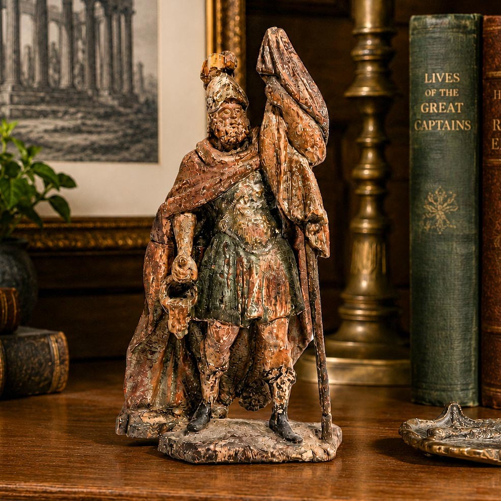 Continental Polychrome Antique 18th Century Carved Wood Statue Sculpture Saint 