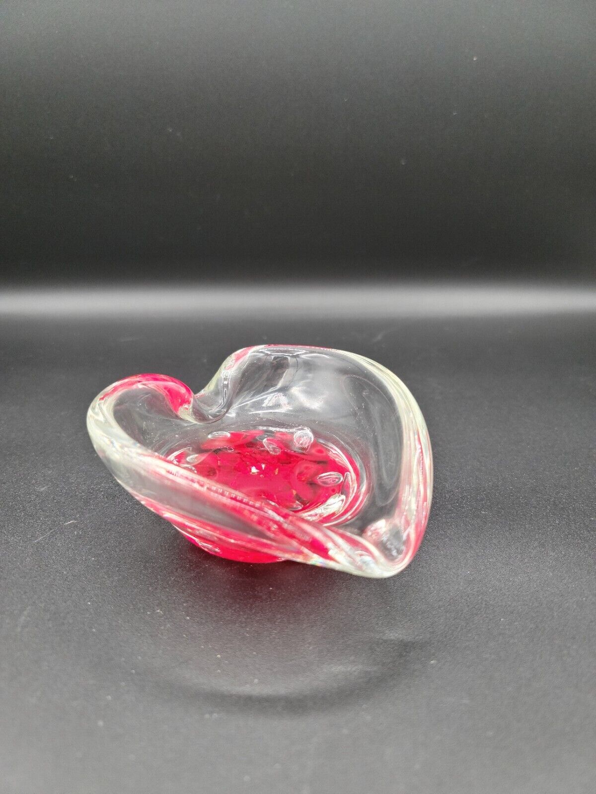 Vtg 1989 Joe Rice Heart Shaped Red Swirl Art Glass Paperweight Ashtray