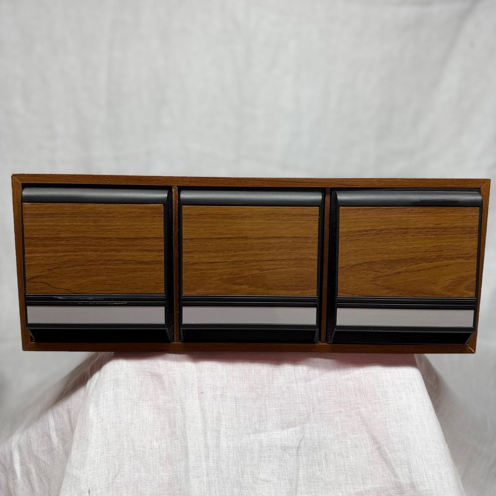 Vintage 1980s Faux Wood Grain 3 Drawer Cassette Tape Storage Box