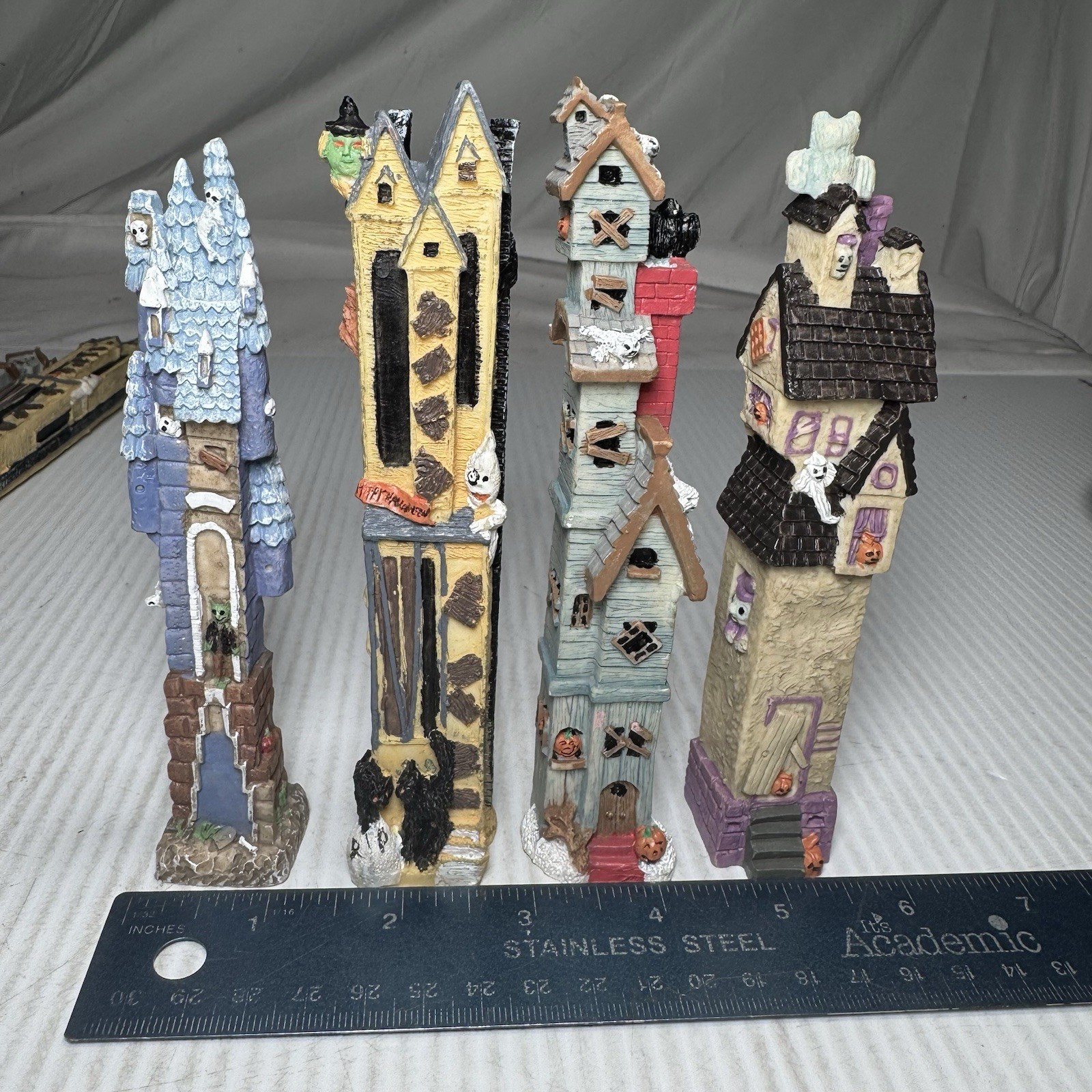 HAUNTED Houses & Castles Resin Vintage Skinny Buildings 4 In Set