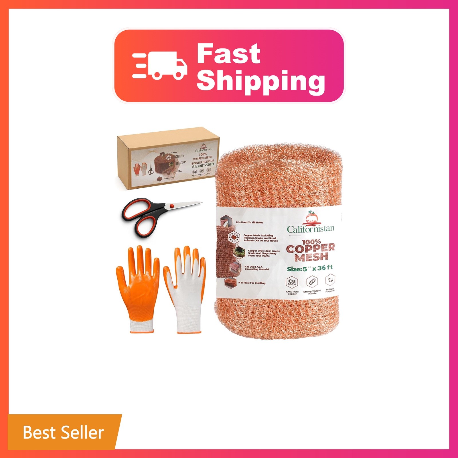 Copper Mesh Rodent Control Roll, 5 in x 36 ft, with Scissors and Gloves | Rus... Copper Mesh Rodent Control Roll, 5 in x 36 ft, with Scissors and Gloves | Rus...
