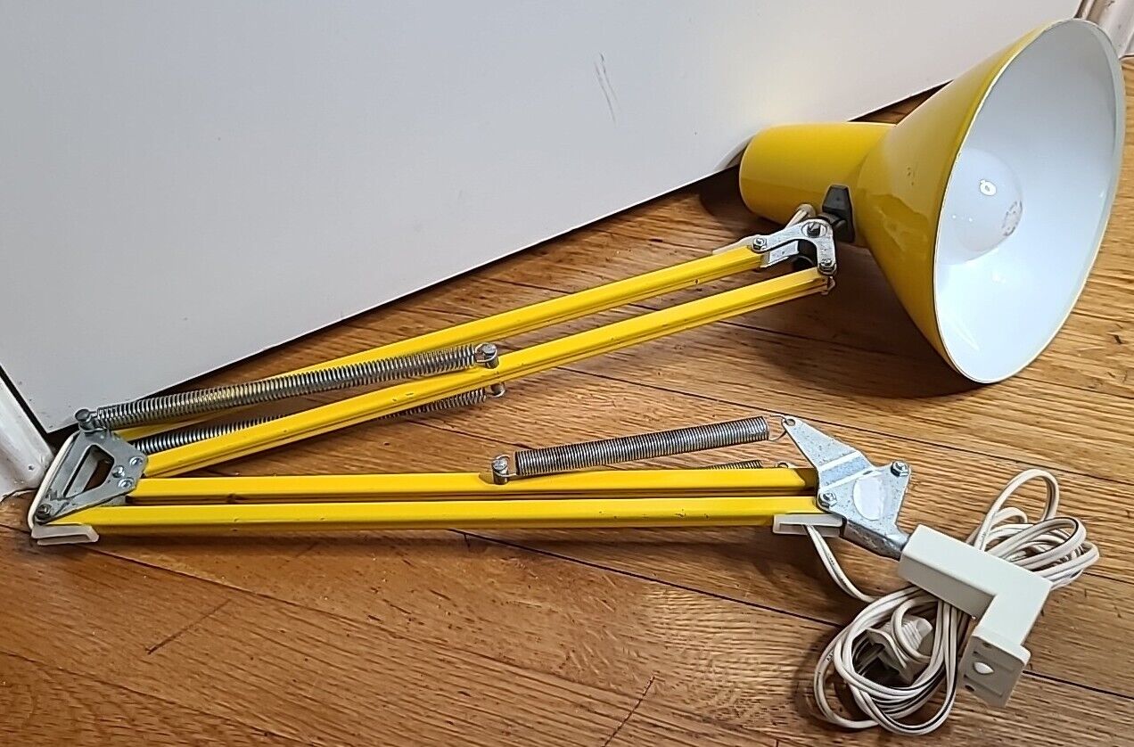 VTG 60's LEDU Drafting Desk Lamp Yellow 35” Articulating Swing Arm MCM Sweden 