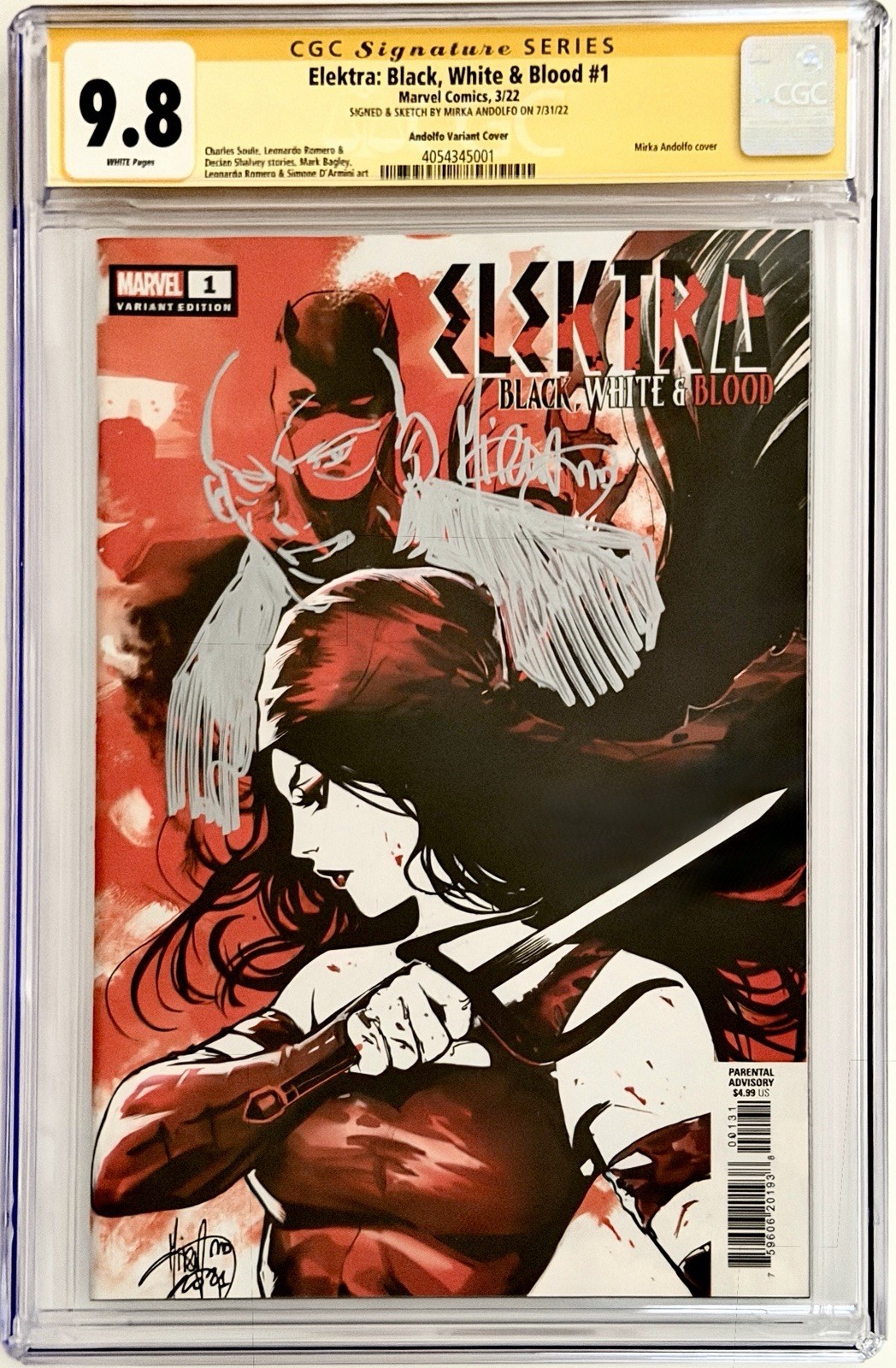 Elektra: Black, White & Blood #1 - CGC SS 9.8 Signed + Sketch by Mirka Andolfo
